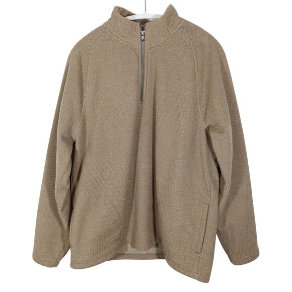 LL BEAN Tan Primafloft 1/4 Zip Sweater Fleece Pullover Size L w/ Pockets - Picture 1 of 6